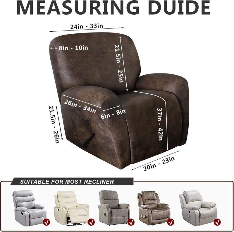 molasofa Leather Like Recliner Chair Covers - Large Lazy Boy Recliner Chair Covers for Reclining Chair 4 Pieces Washable Recliner Slip Covers That Stay in Place (Dark Brown - Image 2